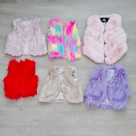 Bundle Lot of Toddler Size Faux Fuzzy Fur Vests - Picture 1 of 4